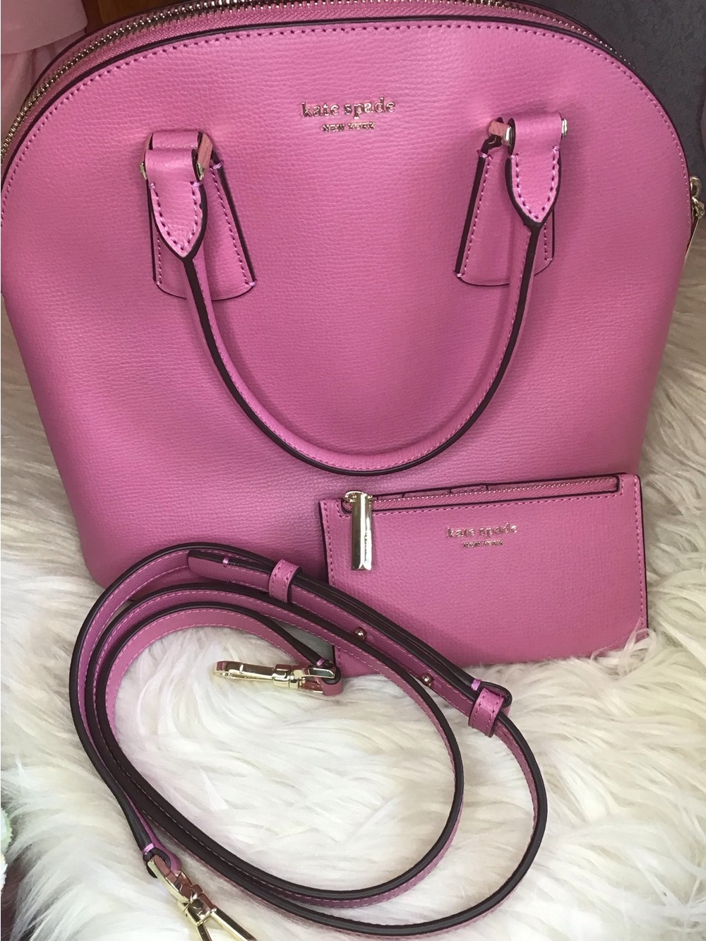 Kate spade leather domed satchel & wallet SET pink 💐